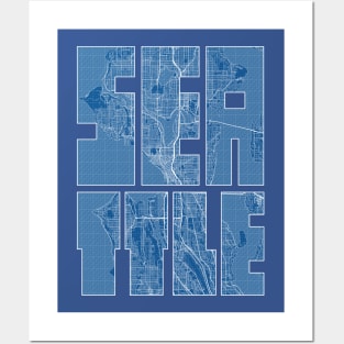 Seattle, USA City Map Typography - Blueprint Posters and Art